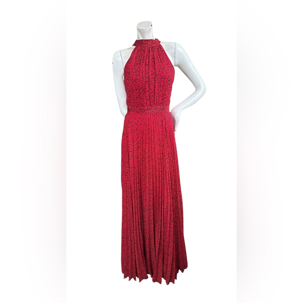 Alice & Olivia Kelissa Red & Black Leopard Print High Halter Neck Gown Size 2 - Picture 2 of 12